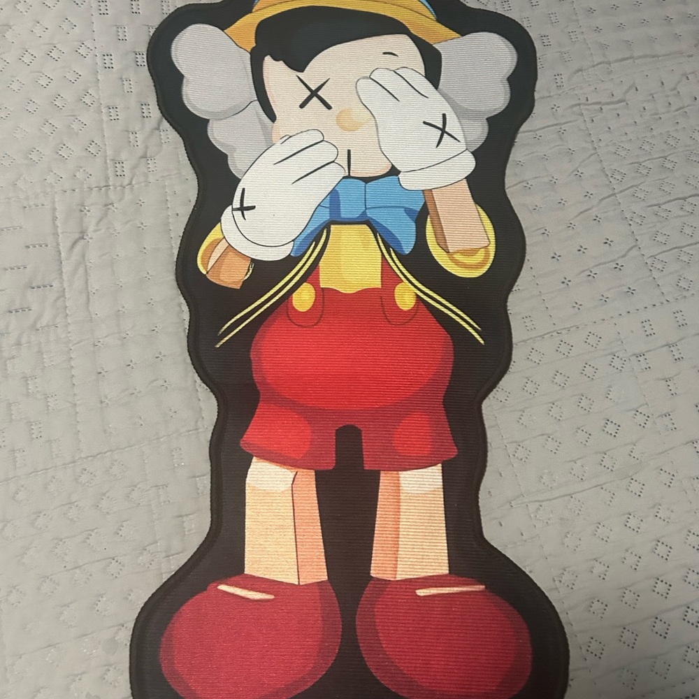 Kaws Pinocchio Rug with Red and Blue Accents